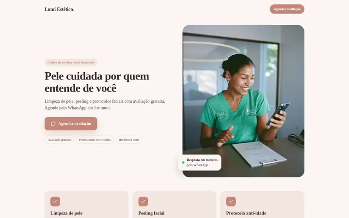 Modelo de página para clínica de estética no computador