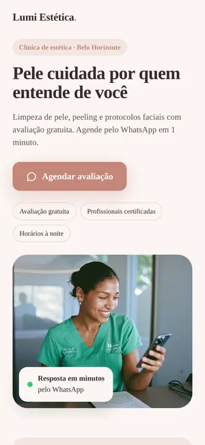 Modelo de página para clínica de estética no celular