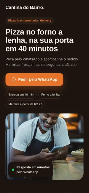 Modelo de página para pizzaria e marmitaria no celular