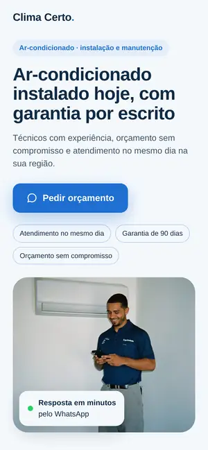 Modelo de página para empresa de ar-condicionado no celular